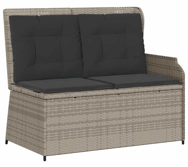Világosszürke polyrattan dönthető kerti pad párnával