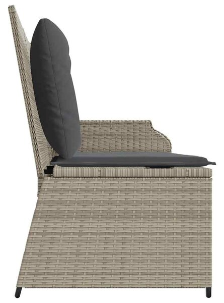 Világosszürke polyrattan dönthető kerti pad párnával