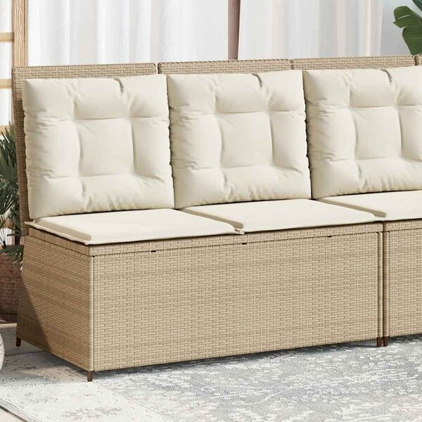 Bézs polyrattan dönthető kerti pad párnával
