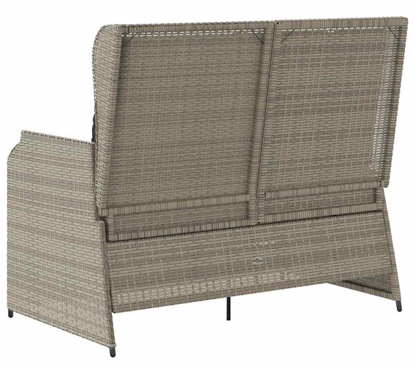 Világosszürke polyrattan dönthető kerti pad párnával