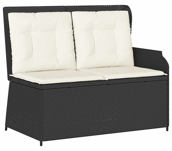 Fekete polyrattan dönthető kerti pad párnával