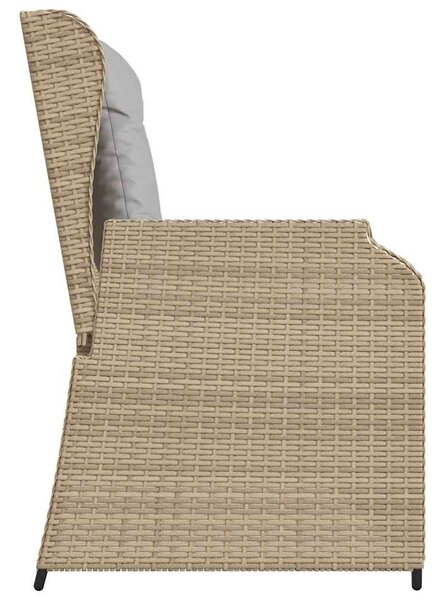 Bézs polyrattan dönthető kerti pad párnával