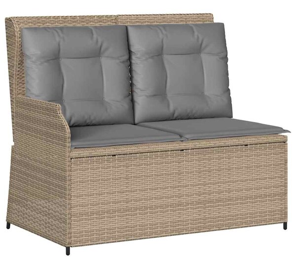 Bézs polyrattan dönthető kerti pad párnával