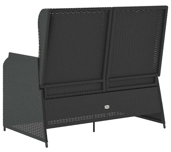 Fekete polyrattan dönthető kerti pad párnával