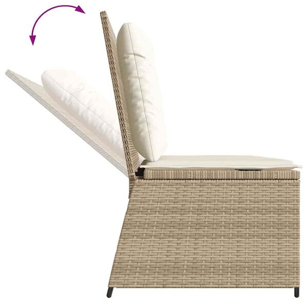 Bézs polyrattan dönthető kerti pad párnával