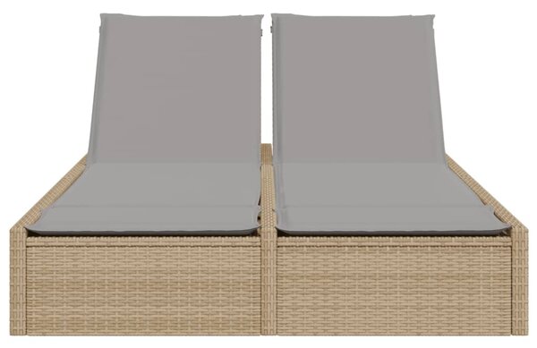 Bézs polyrattan dupla napozóágy párnával