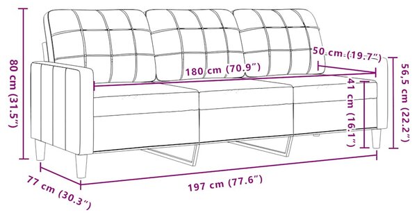 3 személyes krémszínű bársony kanapé 180 cm