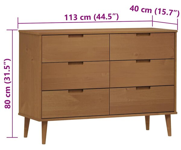 MOLDE barna tömör fenyőfa fiókos szekrény 113 x 40 x 80 cm