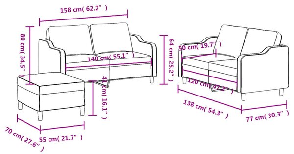 3 részes tópszínű szövet ülőgarnitúra párnákkal