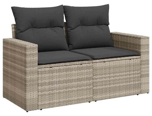 2 személyes világosszürke polyrattan kerti kanapé párnával