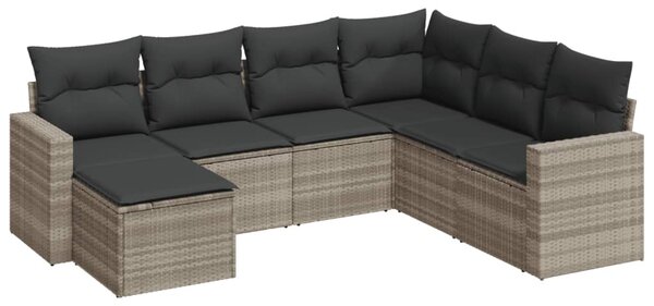 7 részes világosszürke polyrattan kerti ülőgarnitúra párnákkal