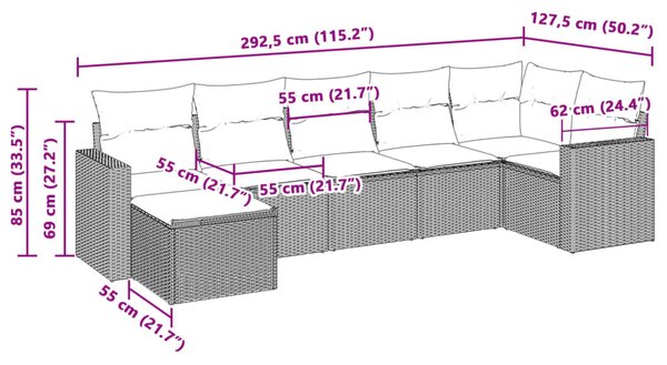 7 részes világosszürke polyrattan kerti ülőgarnitúra párnákkal