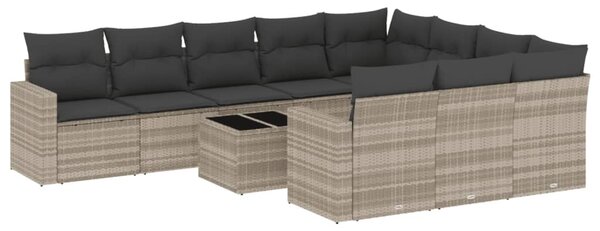 11 részes világosszürke polyrattan kerti ülőgarnitúra párnákkal