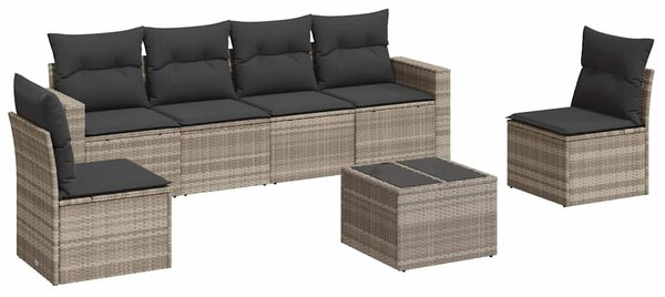 7 részes világosszürke polyrattan kerti ülőgarnitúra párnákkal