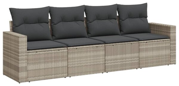 4 részes világosszürke polyrattan kerti ülőgarnitúra párnákkal