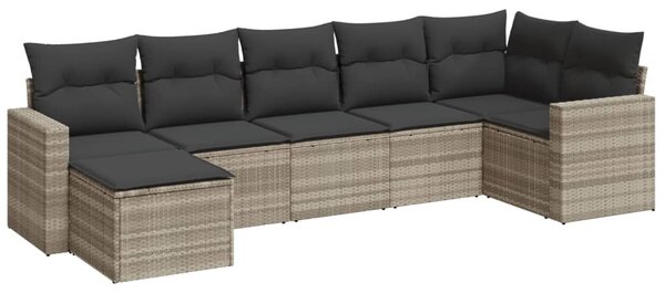 7 részes világosszürke polyrattan kerti ülőgarnitúra párnákkal