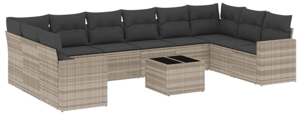 11 részes világosszürke polyrattan kerti ülőgarnitúra párnákkal