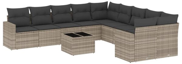 11 részes világosszürke polyrattan kerti ülőgarnitúra párnákkal