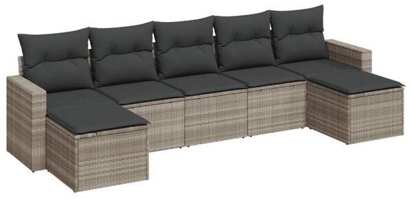 7 részes világosszürke polyrattan kerti ülőgarnitúra párnákkal