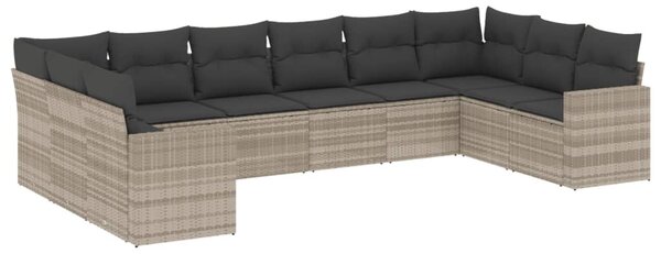 10 részes világosszürke polyrattan kerti ülőgarnitúra párnákkal