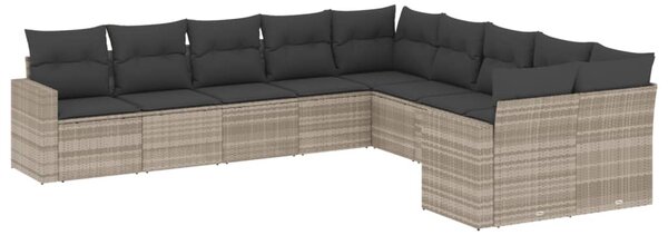 10 részes világosszürke polyrattan kerti ülőgarnitúra párnákkal