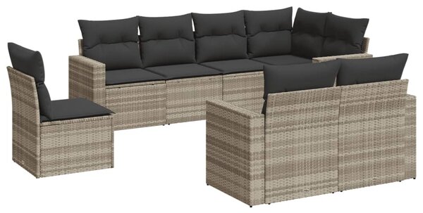 8 részes világosszürke polyrattan kerti ülőgarnitúra párnával