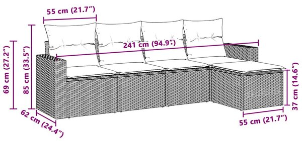 5 részes világosszürke polyrattan kerti ülőgarnitúra párnákkal