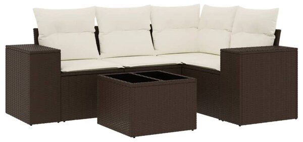 5 részes barna polyrattan kerti ülőgarnitúra párnával