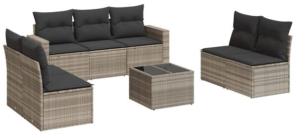 8 részes világosszürke polyrattan kerti ülőgarnitúra párnával