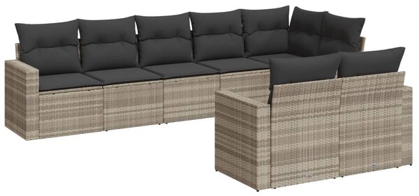 8 részes világosszürke polyrattan kerti ülőgarnitúra párnával