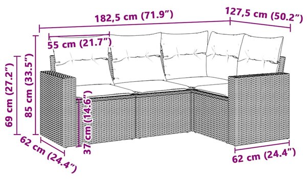 4 részes világosszürke polyrattan kerti ülőgarnitúra párnákkal
