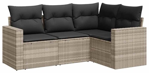 4 részes világosszürke polyrattan kerti ülőgarnitúra párnákkal
