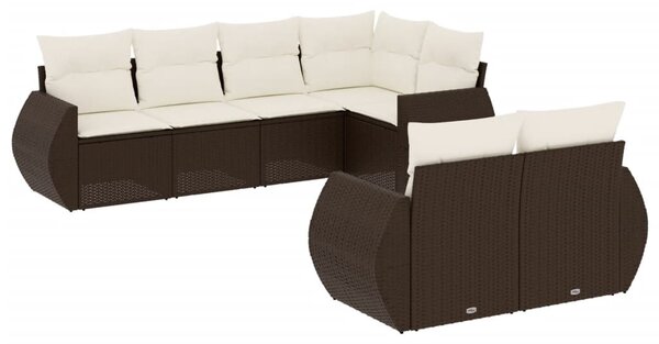 7 részes barna polyrattan kerti ülőgarnitúra párnákkal