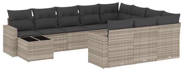 11 részes világosszürke polyrattan kerti ülőgarnitúra párnákkal