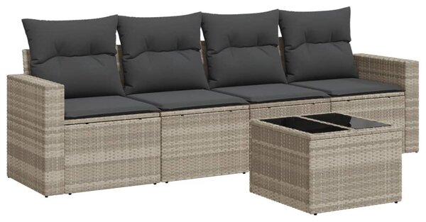 5 részes világosszürke polyrattan kerti ülőgarnitúra párnákkal