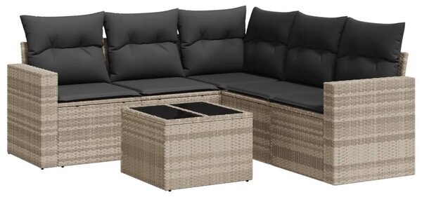 6 részes világosszürke polyrattan kerti ülőgarnitúra párnákkal