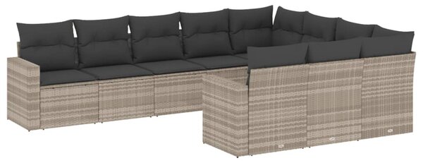 10 részes világosszürke polyrattan kerti ülőgarnitúra párnákkal