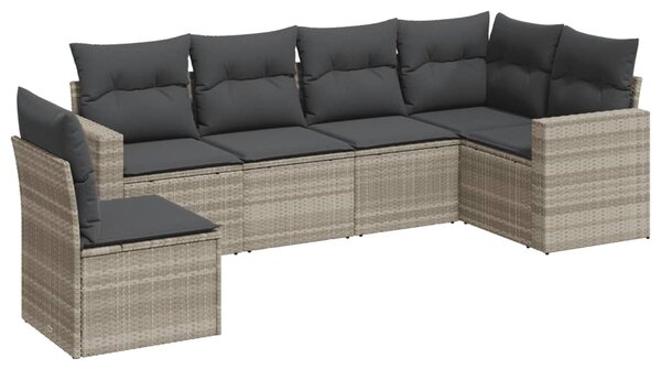 6 részes világosszürke polyrattan kerti ülőgarnitúra párnákkal
