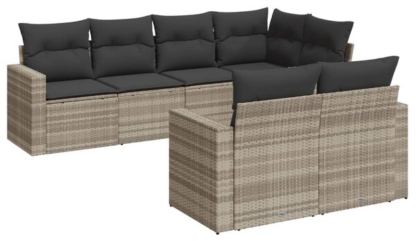 7 részes világosszürke polyrattan kerti ülőgarnitúra párnákkal