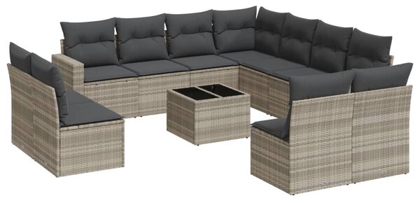 12 részes világosszürke polyrattan kerti ülőgarnitúra párnával