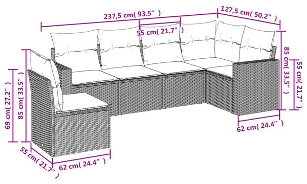 6 részes világosszürke polyrattan kerti ülőgarnitúra párnákkal