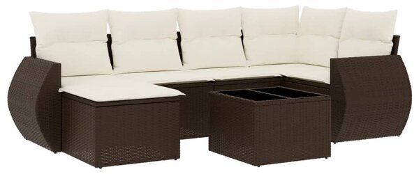 7 részes barna polyrattan kerti ülőgarnitúra párnákkal