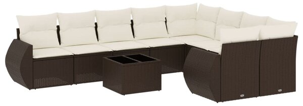10 részes barna polyrattan kerti ülőgarnitúra párnákkal
