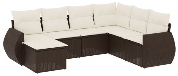 7 részes barna polyrattan kerti ülőgarnitúra párnákkal