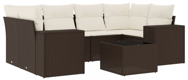7 részes barna polyrattan kerti ülőgarnitúra párnákkal