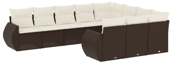 10 részes barna polyrattan kerti ülőgarnitúra párnákkal