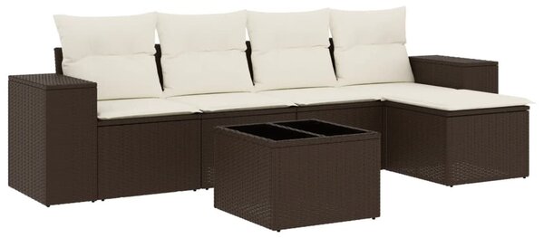 6 részes barna polyrattan kerti ülőgarnitúra párnával