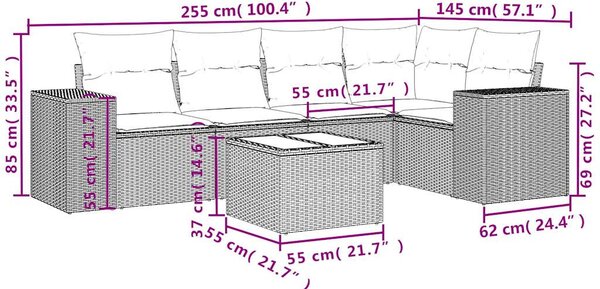 6 részes barna polyrattan kerti ülőgarnitúra párnával