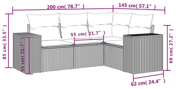 4 részes barna polyrattan kerti ülőgarnitúra párnákkal