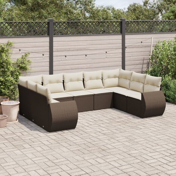 9 részes barna polyrattan kerti ülőgarnitúra párnákkal